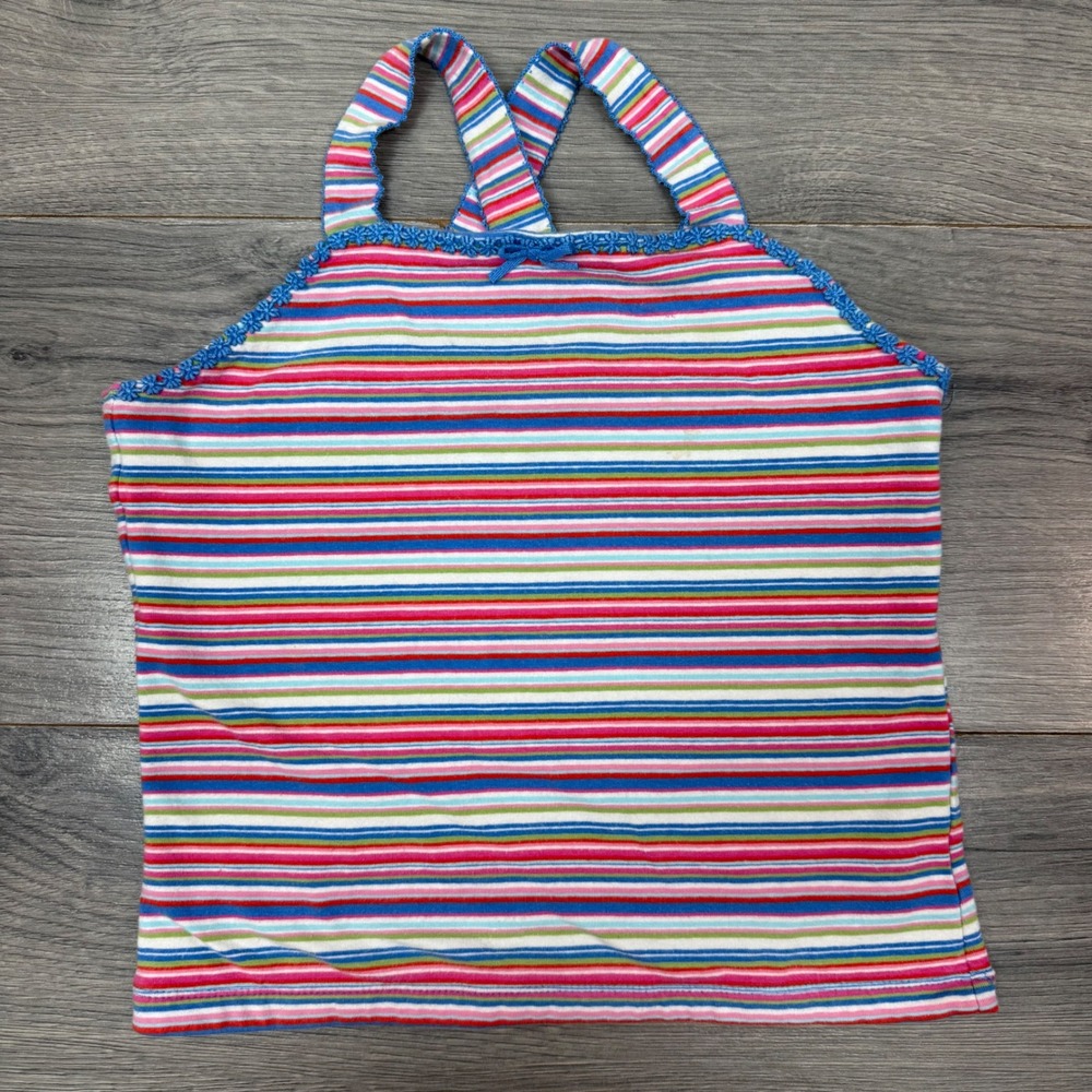 Y2K Childrens Place Girls Striped Camisole Top 7/8 Cross‑Back Multicolor
